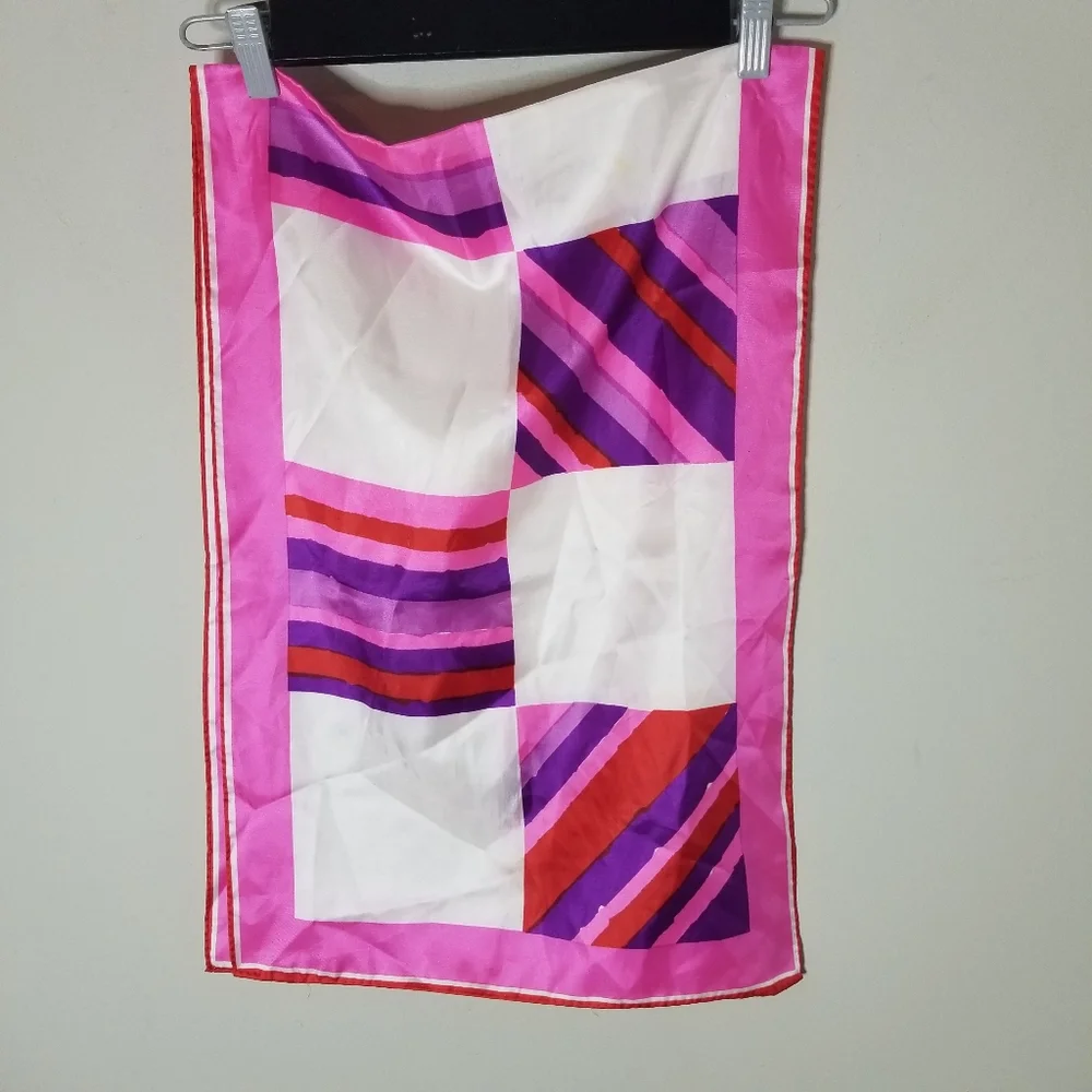 Vera Neumann Vintage Silk Scarf 70s 80s Graphic Pink Purple 15×44